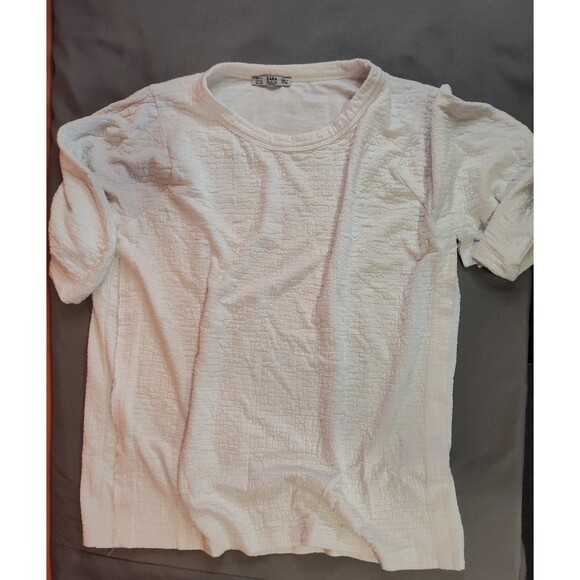 Zara Textured Short Sleeve Shirt White Medium - Picture 1 of 5